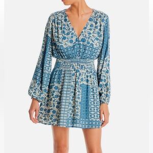Aqua by Bloomingdale’s blue patchwork mini dress / med/
